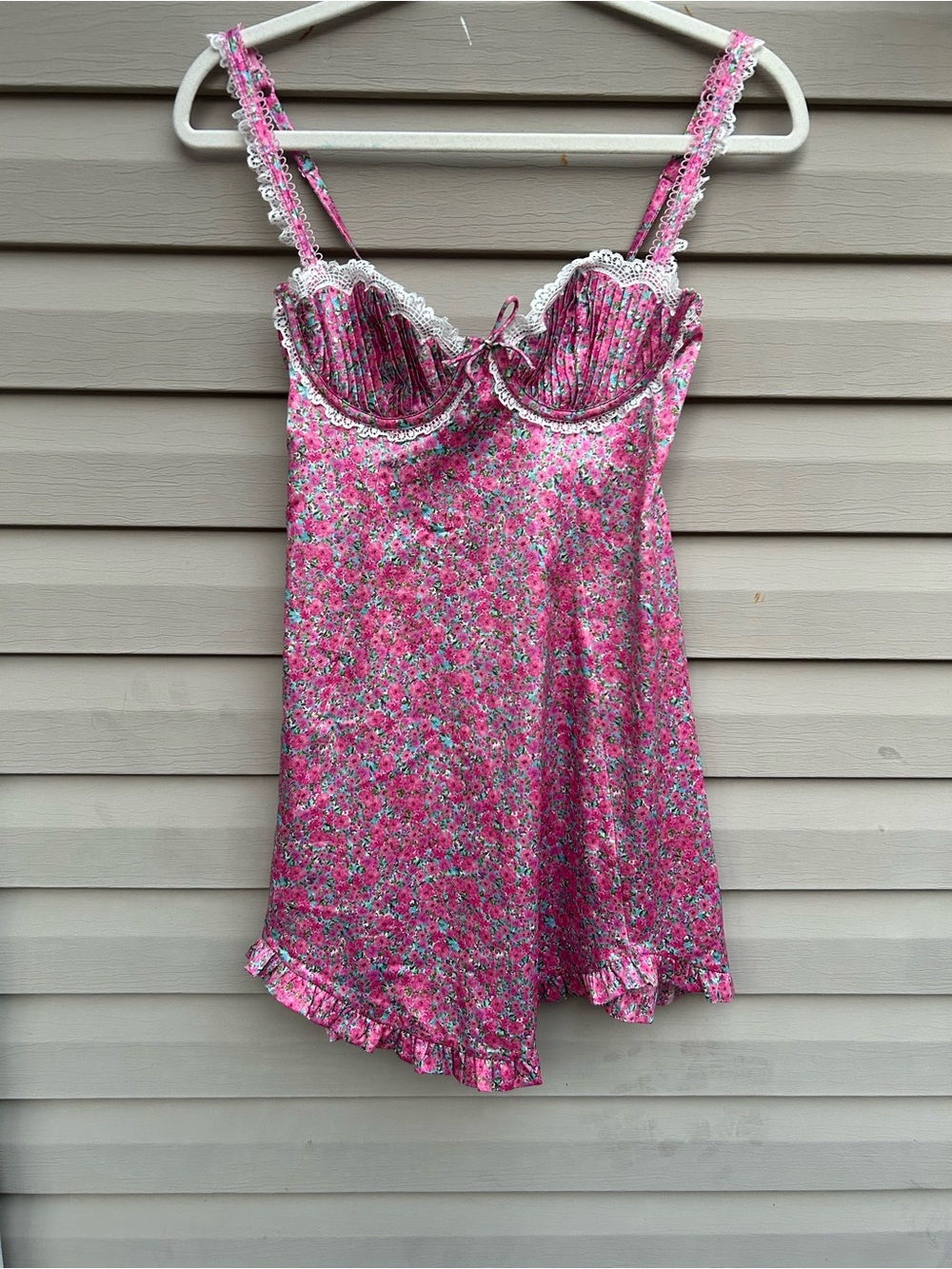 For Love And Lemons Daisy Pink Floral Lace-Trim Mini Chemise Slip Lingerie Dress
